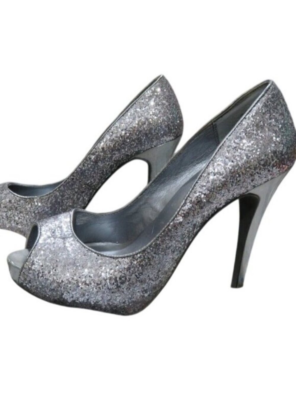 Michael Super Sexy Silver Sparkle glitter platform peep toe stiletto heels pumps